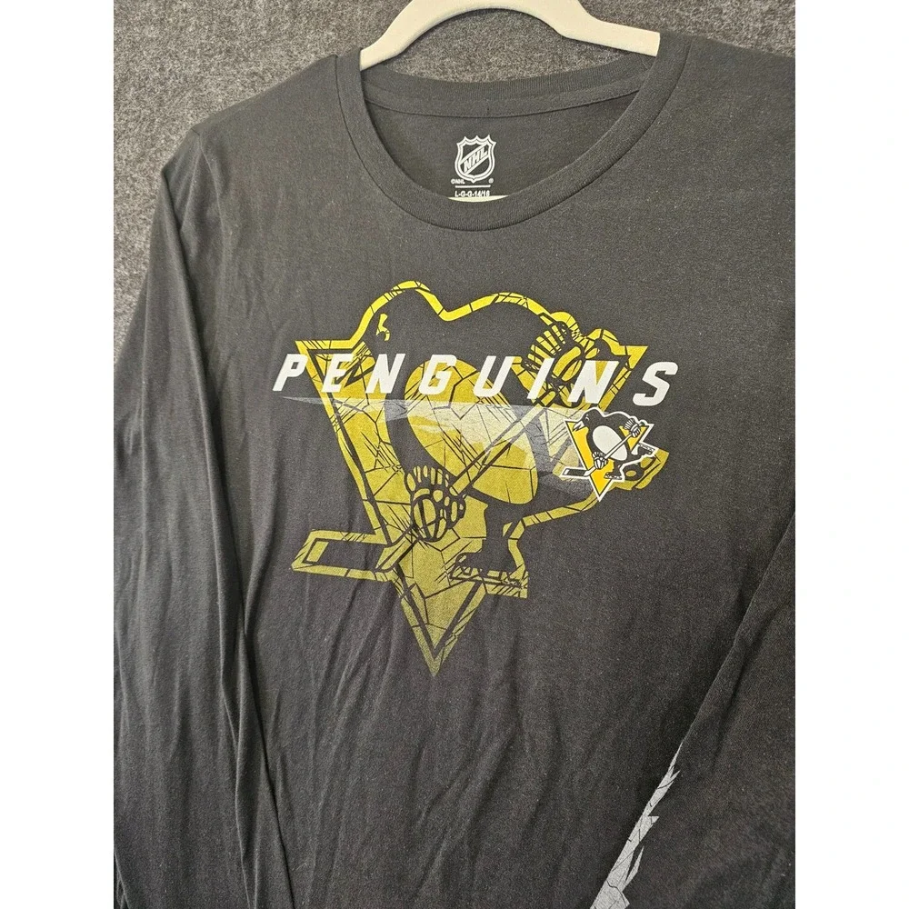 NHL Pittsburgh Penguins Long Sleeve Shirt Kids L 14/16 Black Graphic Tee NWT New
